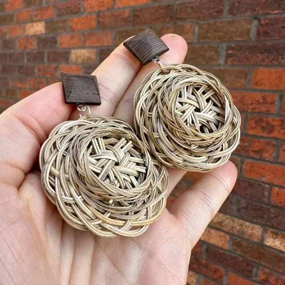 Anthro Rattan Knit Bohemian Earrings - Picture 9 of 10